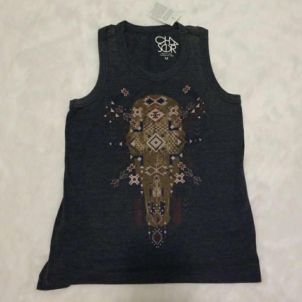 NWT Cow Head Boho Tribal Skull tank